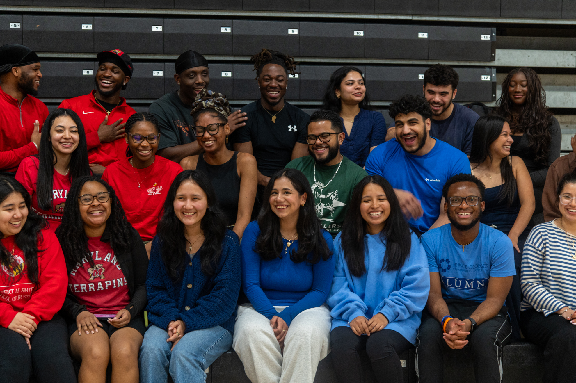 cohort of students in bleachers
